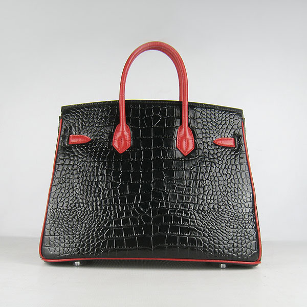 High Quality Fake Hermes Birkin 35CM Crocodile Veins Leather Bag Black/Red 6089 - Click Image to Close